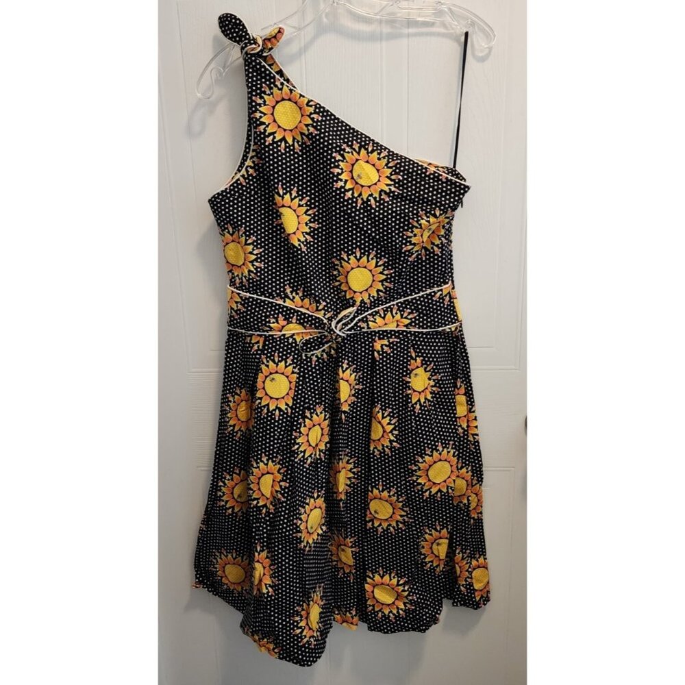 Trollied Dolly Women's Retro One Shoulder Sun Dress Sunflowers Cotton Size Large